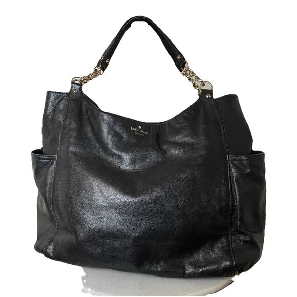 Vintage Kate Spade Pine Street Finley Black Leather Hobo Shoulder Bag Large-FLAW - Picture 1 of 16